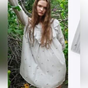 Zara Ruffle Babydoll Light Blue Mini Dress Embroidered Dainty Floral cottage